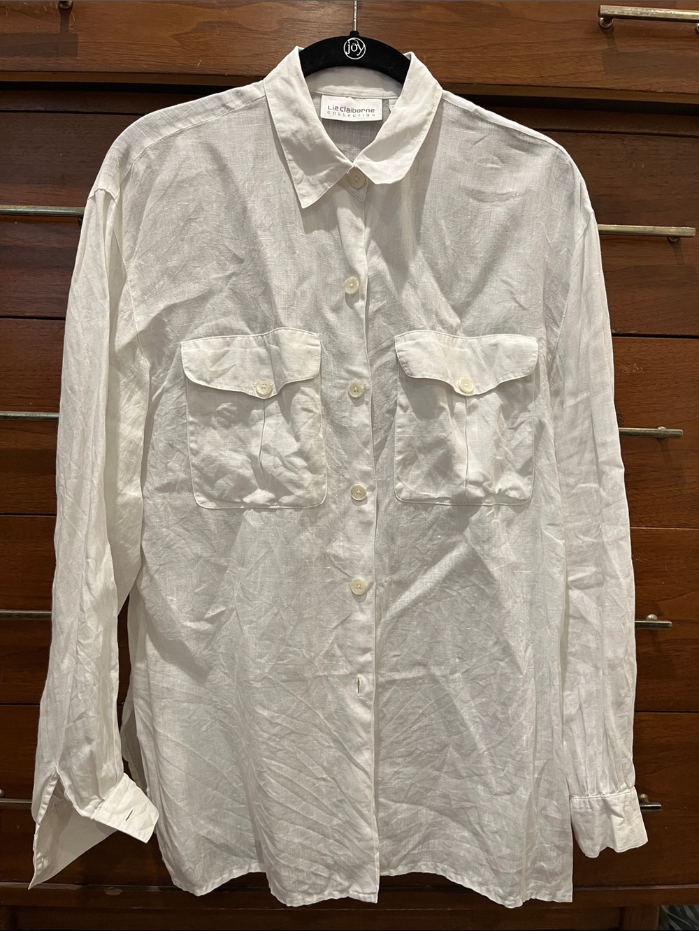 Liz Claiborne Off-White Linen-Blend Button Down Shirt
